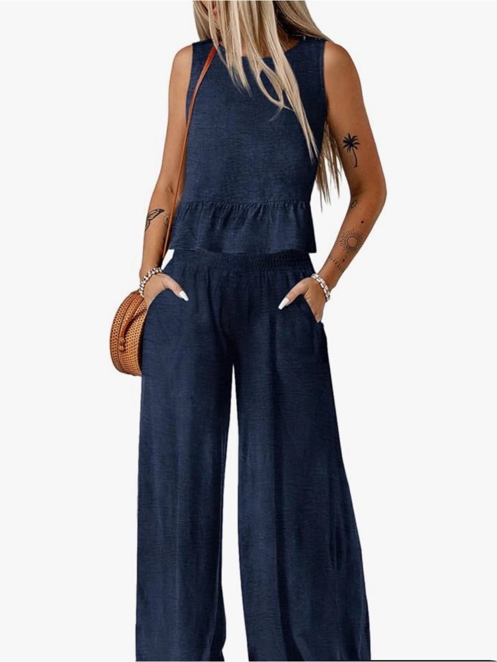 Sleeveless Navy Wide-Leg Jumpsuit